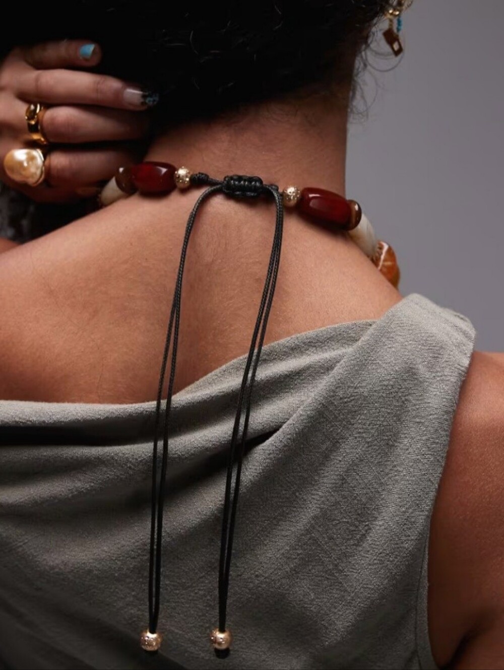 Mango Amber, Cream and Deep Brown Beaded Necklace - Picture 2 of 5